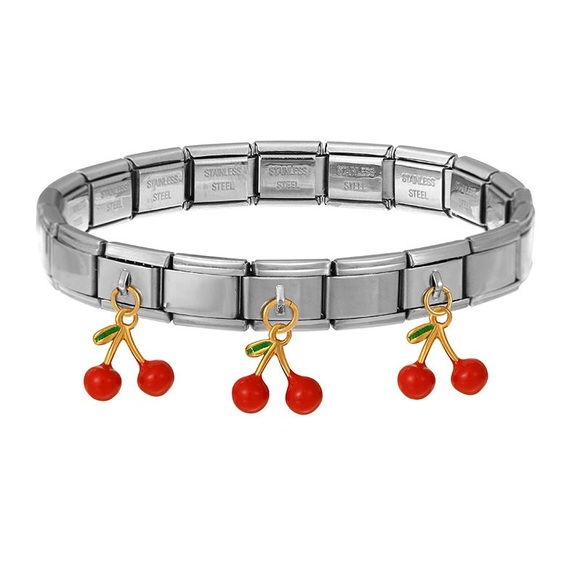 Silver Charm Bracelet with Gold Seahorse and Red Cherry - Picture 6 of 7